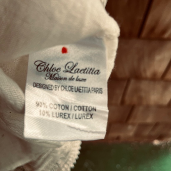 Chloe Laetitia Paris L Peasant Striped Gauze Romper Lace  Crochet Off Shoulder - Picture 7 of 16